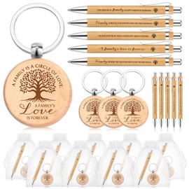 Motipuns Christmas Family Reunion Party Favors Bulk Family Love Keychain Bamboo Pen with Organza Bag for Thanksgiving(60 Sets)
