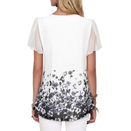 ACDAY Ladies Evening Tops Summer Tops for Women uk Long Tops to Wear with Leggings Ruffle Short Sleeve Tunic Tops Swing Tops Womens Dressy Tops Ladies Wedding Guest Tops Black Coffee