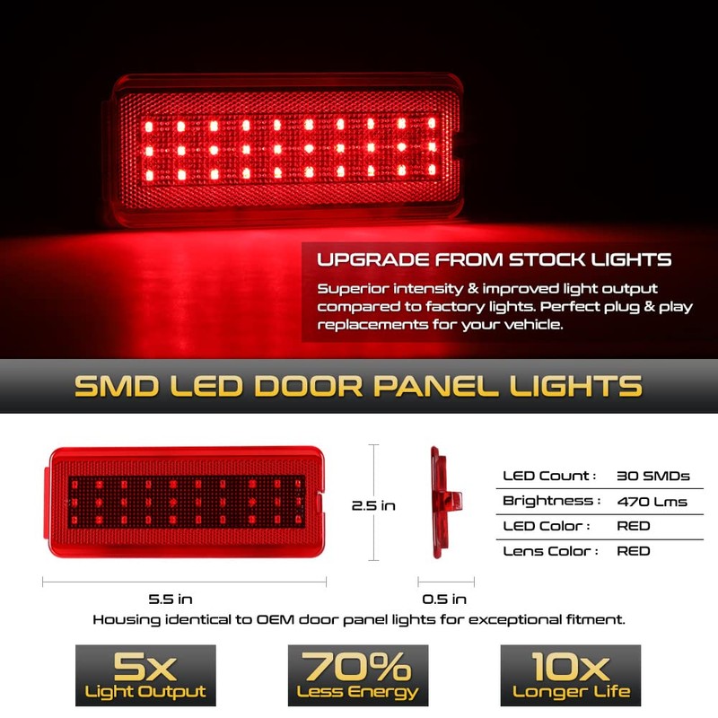 VIPMOTOZ Full LED Red Interior Door Panel Courtesy Light Compatible