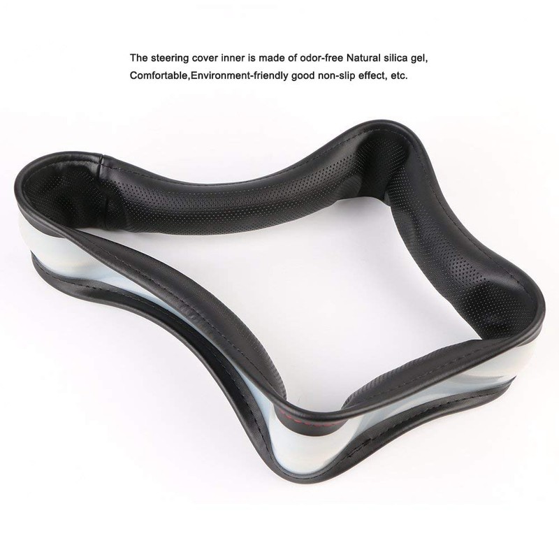 Funda para volante de piel auténtica negra con forro de
