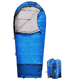 REDCAMP Kids Mummy Sleeping Bag for Camping Zipped Small, 40 Degree 3 Season Cold Weather Fit Boys,Girls & Teens (Blue with 2.4lbs Filling)