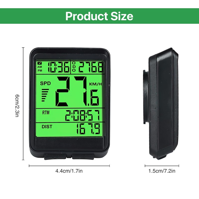 Bike Computer 12 Functions IP54 Waterproof Bicycle Speedometer Odometer, Cycling