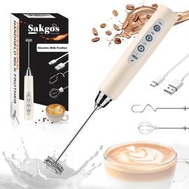 Sakgos Rechargeable Milk Frother Handheld (Without Stand, Beige)
