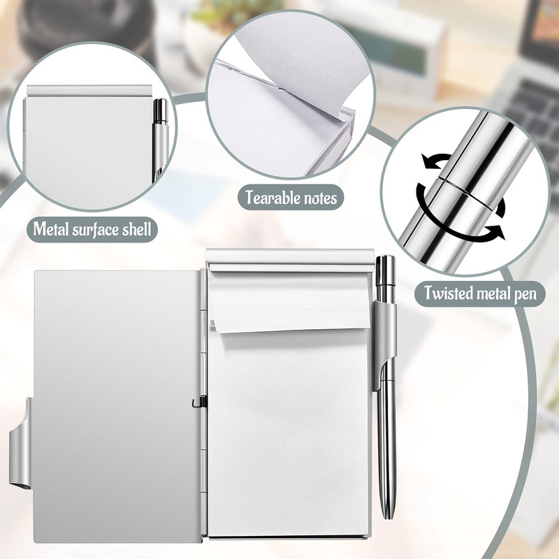2 Pieces Metal Pocket Notebook with Pen and Refillable Paper,