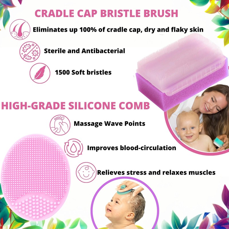 Cradle Cap Brush and Comb Set - Baby Sponge for