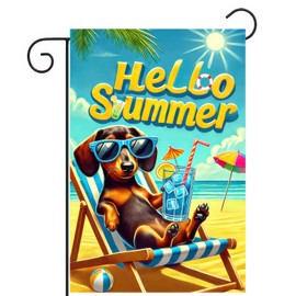 BlissYard Hello Summer Garden Flag Dachshund Dog Flag 12x18 Inch Double Sided Sea Beach Seasonal Yard Flag for Outside Decoration Small Seasonal Decor for Spring Farmhouse Holiday