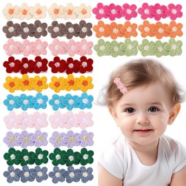 26 Pcs Baby Flower Hair Clips Knit Flowers Hairpins for Girls Mini Plush Flower Toddler Hair Clips Non Slip Hair Accessories for Infant Toddler Kids Little Girl Light Color