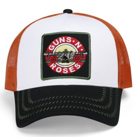 Amplified Trucker Baseballkappe mit verstellbarem Snapback-Verschluss, Atmungsaktiv - Guns N Roses, Weiss-Schwarz-Orange