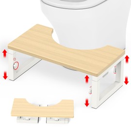 Portable Toilet Potty Stool for Adults, 6" and 7" Adjustable Height, Foldable Wood Poop Squat Stool for Potty Training, Sturdy Poop Step Stool, Improve Bathroom Posture and Comfort