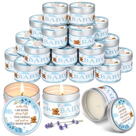 MTLEE 24 Pcs Blue Bear Baby Shower Party Favors Candles Lavender Scented Baby Shower Favors for Guests Rustic Tea Lights Candles Gender Reveal Candle for Baby Shower Return Gifts Girl Boy