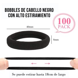 Donas para Cabello - Lazos de Pelo para Niñas, Cintas de Pelo para Coletas de Cabello Grueso y Rizado Ligas para Peinar Corbatas Goma Elásticas Bandas Diadema Algodón sin Costuras 100PCS 4CM Diámetro (Negro)