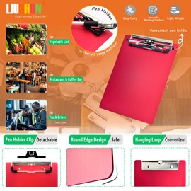 Mini Aluminum Clipboard Metal A6 w/Stainless Hangable Pen Holder Low Profile Clip Board 8" x 5.3" Memo Ticket Message Tabletop for School Office Business Restaurant Factory Supplies (Red, A6-5x8)
