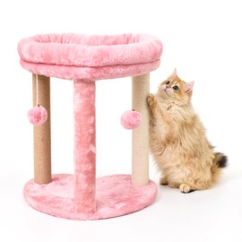 Suudroeen Cat Scratching Post Tree 3 in 1 Cat Tree Tower with Soft Bed, Heart Shape Scratch Posts with Two Hanging Ball Toys for Indoor Cats and Kittens Pink