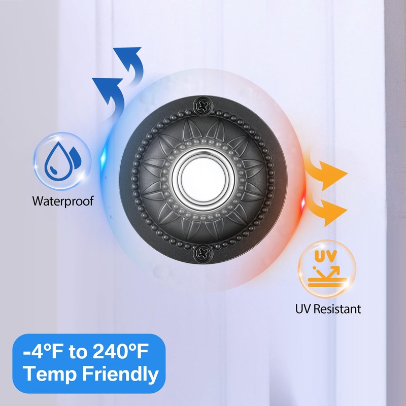 Dreyoo Round Metal Doorbell Push Button, Black Wired Lighted Up