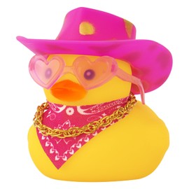 wonuu Car Rubber Cowboy Ducks, Yellow Duck Decoration Dashboard with Cowboy Hat Necklace Sunglasses, Gold Spots Pink Cowboy