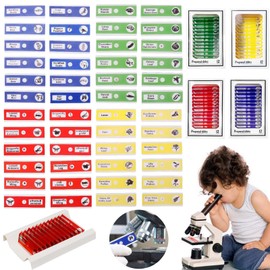 48 Pieces Microscope Accessories, Microscope Slides with Biological Samples, 24 Permanent Preparations for Animals, Plants, Insects, Fibres and Pollen, Science Training for Children
