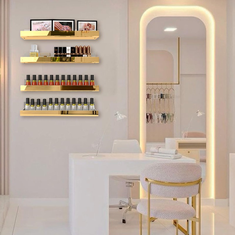 RORKIM 4 Pack 15 Inch Gold Reflective Acrylic Shelves, Gold