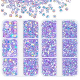 qiipii Transparent Light Purple AB Resin Rhinestones for Crafting Violet AB Flatback Jelly Stones 3mm 4mm 5mm 6mm Non-Hotfix Gems Diamonds Charms for Face Eyes Makeup Tumblers Mugs Bottles DIY Crafts