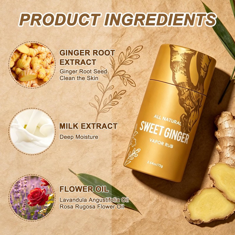 2PCS Sweet Ginger Vapor Rub Stick, All-Natural Herbal Massage Balm