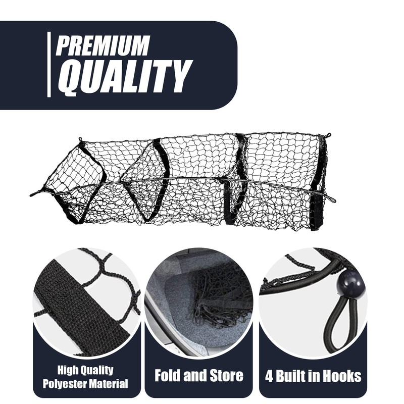 Zone Tech Three Pocket Mesh Trunk Cargo Net Storage Organizer–
