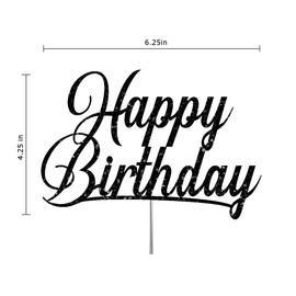 Decoración para tartas con purpurina de feliz cumpleaños, ideas para decoración de fiesta de cumpleaños, decoración de alta calidad, resistente purpurina de doble cara, palo de acrílico. Fabricado en Estados Unidos (negro)