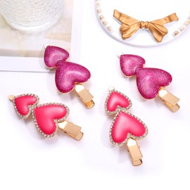 Horquilla para el día de San Valentín con forma de corazón y diamantes de imitación, con esmalte brillante, doble corazón, cocodrilo, para mujer, niña, accesorio para la cabeza, regalo del día de San Valentín