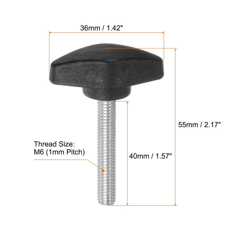sourcing map 4pcs Tee Wing Knobs Thumb Screws M6 x