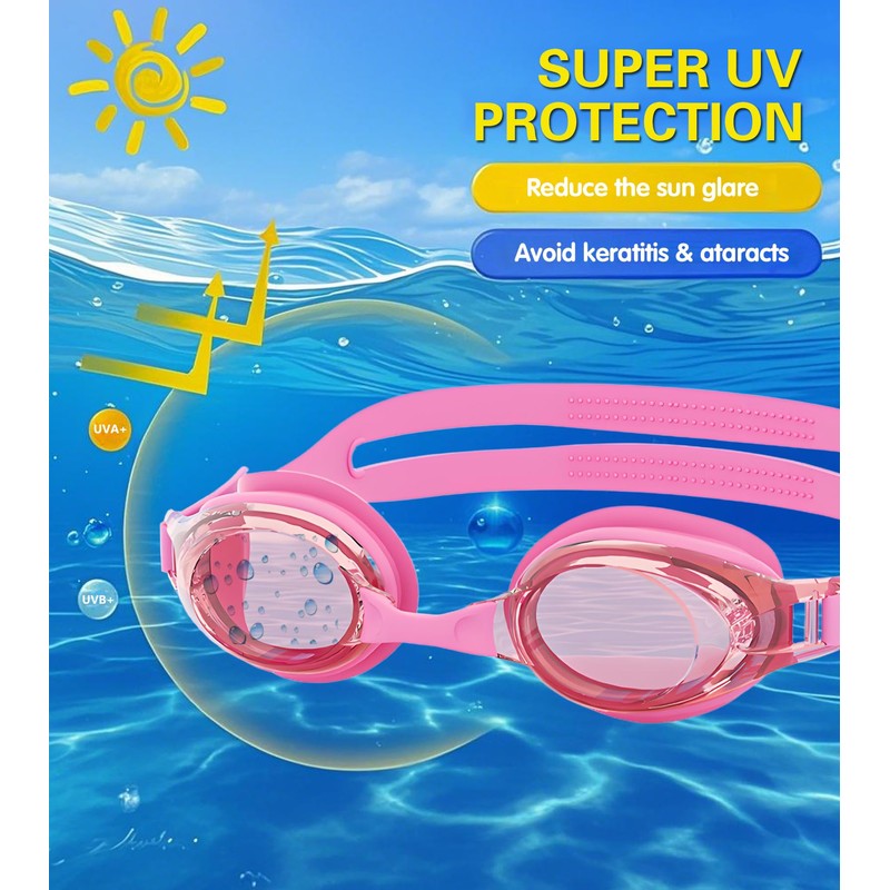 ProudDemon Schwimmbrille mit Mehrfarbiger Verspiegelung, Rosa Rahmen, UV-Schutz (Pink)