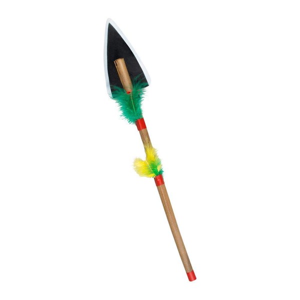 Boland 44134 – Indian Spear, 1 Piece, Length 45 cm, Multicoloured, with Feathers in Yellow and Green, Wooden Stick, Weapon, Indian, Wild West, Accessory, Toy, Costume, Carnival, Theme