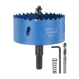 HARFINGTON Bi-Metal Hole Saw Kit 76mm (2-15/16") Hole Cutter Set with 1pcs 1/4" Hex Shank Arbor 2pcs 1/4" Center Drill Bits 2ps Springs 1pcs Wrench for Wood Plastic Soft Metal