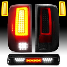 LED Tail Lights Assembly + 3rd Third Brake Cargo Lamp Compatible with 2004-2008 Ford F-150 F150 Pickup [Factory Halogen Type] Fleetside Styleside Rear Taillight, 3 Pcs, Smoked Lens