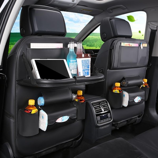 TEDATATA Foldable Car Seat Organizer, Multifunctional Leather Car Backseat Organizer,