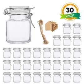 Spice Jars , Flrolove 30 Pack 3.5oz Square Glass Jars with Leak Proof Rubber Gasket & Hinged Lid ,Small Glass Containers with Airtight Lids for Home, Party Favors