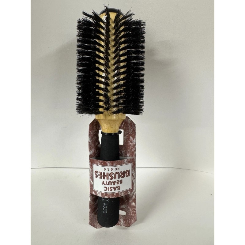 Basic Beauty High-Density firm Boar Bristles Wood Round Brush for