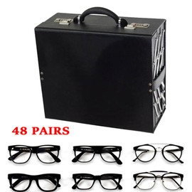 LIYUANJUN 48 Slot Sunglass Storage Box, 48 Pairs Sunglasses Display Tray 8 Drawers Eyewear Eye Wear Case Eyeglass Organizer Black PU Leather for Watches Jewelry Home Decor