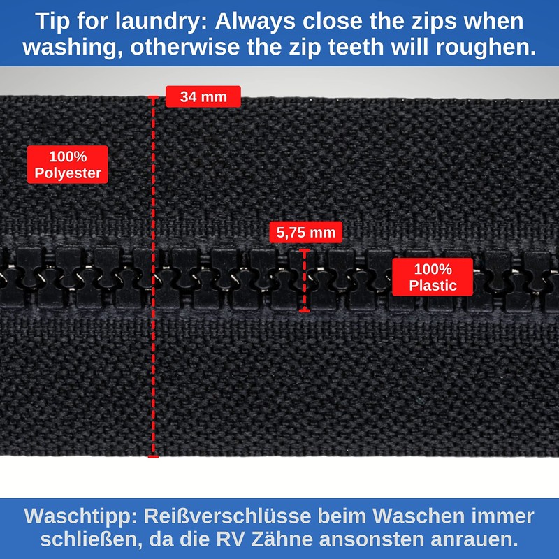 Separable Zipper, Pack of 2, 85 cm Rail Length, in