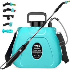 2 Gallon Battery Powered Garden Sprayer, Electric Sprayer, Weed Yard Lawn Sprayers with 5 Mist Nozzles & Retractable Wand & Adjustable Strap for Lawn, Garden, Yard (Teal)
