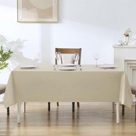 Aocoz Faux Linen Rectangle Tablecloths 60x102 Inch Natural Waterproof Table Cloths for Dining Table Banquets Buffet Parties and Wedding 1 Pack