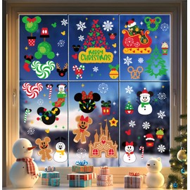 Christmas Window Clings Decorations - Cute Funny Double-Sided Static Stickers for Glass Windows and Doors, Perfect Decorations, with Castle Pattern, Reusable 9 Sheets