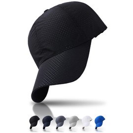 hichago Men's Baseball Cap for Running, Mesh Cap, Secure Fit, Won't Fly Off, Unisex, Ultra Lightweight, Breathable, Quick Drying, Jogging, Walking, Thin Material, UV Protection, Black