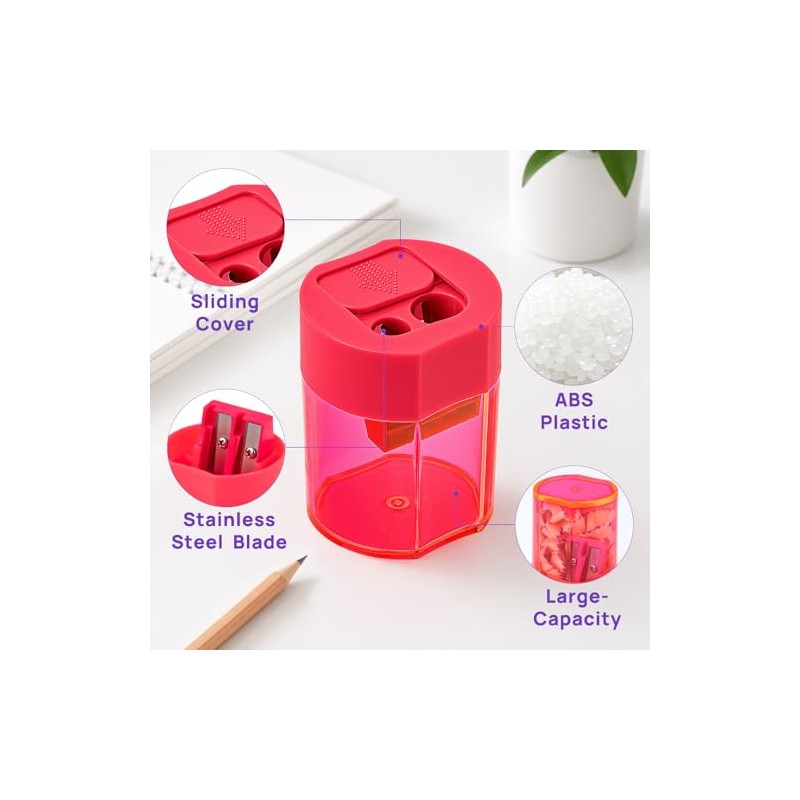 Pencil Sharpener with Container, Pack of 2, Double Hole Sharpener