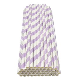 Haobase 50Pcs Paper Drinking Straws, Biodegradable Paper Straws for Drinking Cocktail, Coffee, Cold Drinks (Stripes Pattern) (White/Light Purple Stripes)