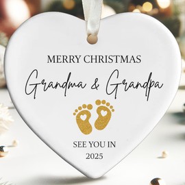 First Time Grandma Gifts, Grandpa Gifts - Grandma Grandpa to Be Ornament - Pregnancy Announcement Gifts for Family, Grandparents, Grandma, Grandpa - Ceramic Christmas Expecting Baby Ornament 2025