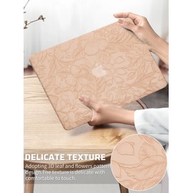 Seorsok Compatible with MacBook Pro 13 inch Case M2 2023,2022,2021-2016 A2338 M1 A2251 A2289 A2159 A1989 A1708 A1706,Leaves Flowers Leather Hard Shell Case with Keyboard Cover,Pink Blooming Floral