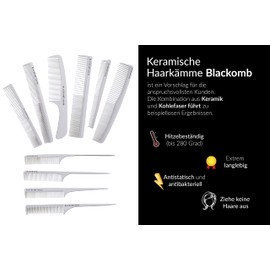 Blackomb - Professional Ceramic Hairdressing Comb | Toupee Comb with Needle Handle | Antistatic Comb | Needle Handle Comb | High Quality Hair Comb | White