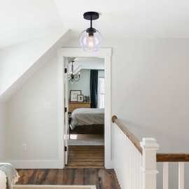 Bagood Black Semi Flush Mount Ceiling Light Fixture with Clear Glass Light Fixture Mid Century Light Fixtures Black Semi Flush Ceiling Light Fixtures for Dining Room Kitchen (Bulb Included)