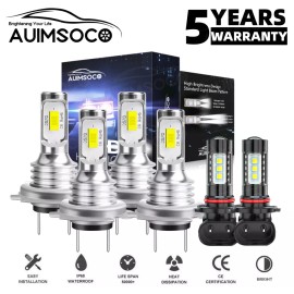 AUIMSOCO For Jaguar XJ8 Sedan 4-Door 4.0L 1998-2003 LED Headlight + Fog Light Bulbs Kit