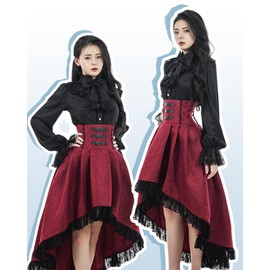 FCCAM Steampunk Women's Knee-Length Gothic Skirt Goth Skirt Festival Skirt Pirate Skirt Medieval Skirt, Red 964a