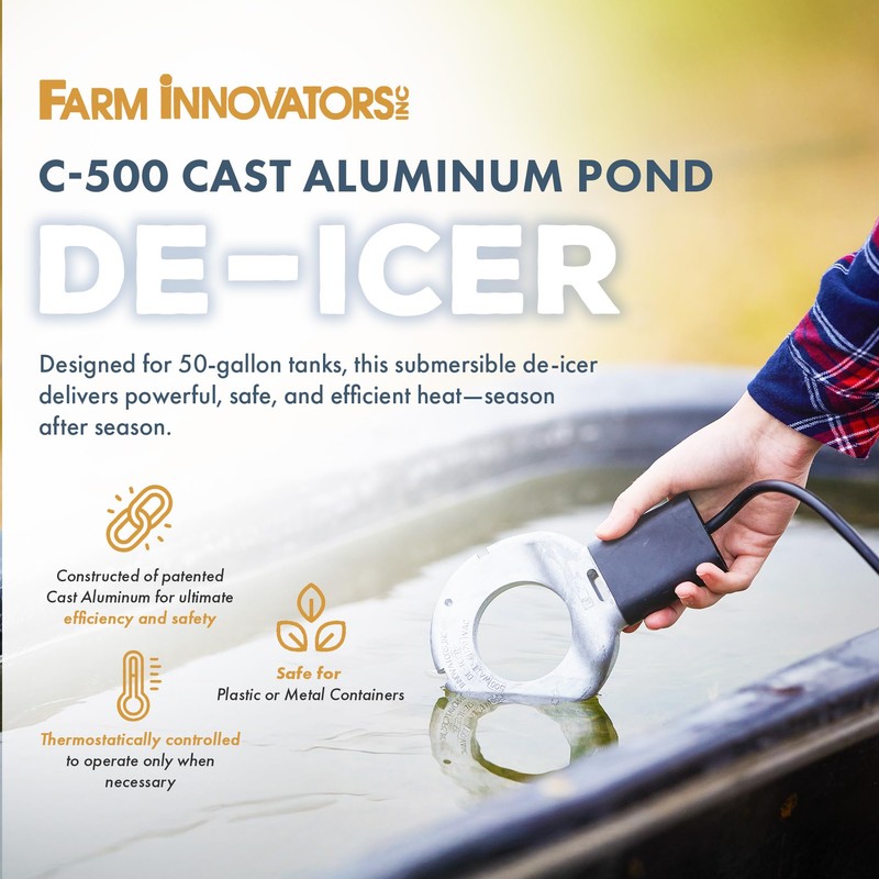 Farm Innovators C-500 Submergible Cast Aluminum Utility Water De-Icer, Powered