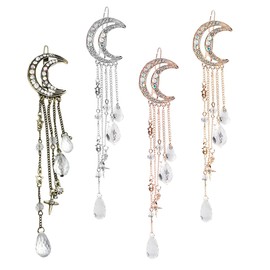 Healvian 4pcs Dangle Moon Crystal Tassel Hairpin Barrette for Women Fashion Party Hair Accessories